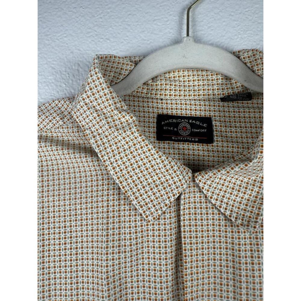 American Eagle Button Down Short Sleeve Shirt Geometric Vibrant Pattern SZ L